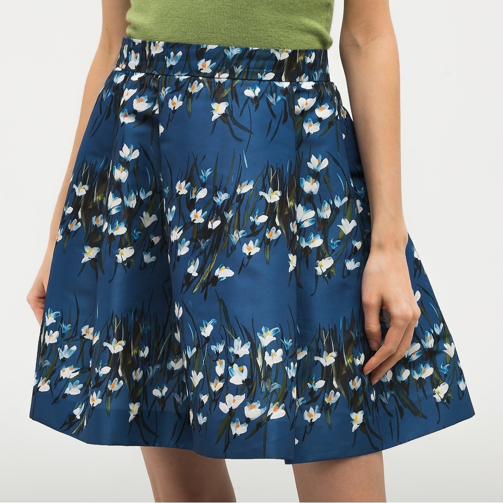 Valentino Floral Print Flared Mini Skirt Blue Women's Size EU 42